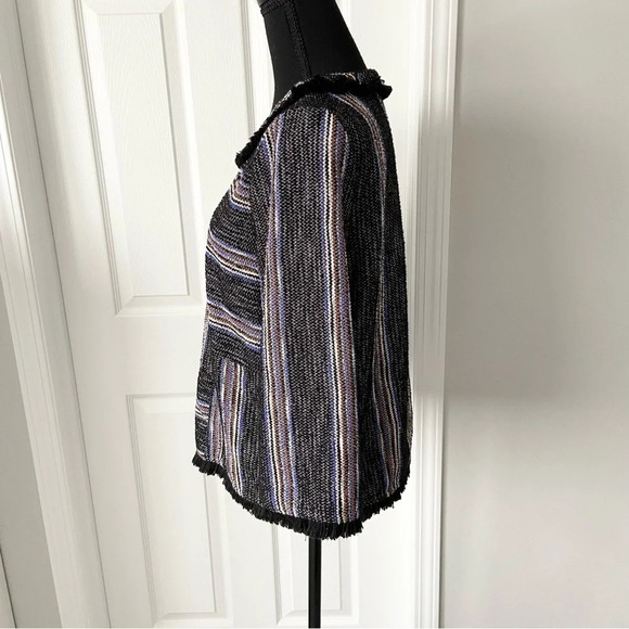Anthropologie Current  Air Black Tweed Stripe Fringe Top - Picture 2 of 16